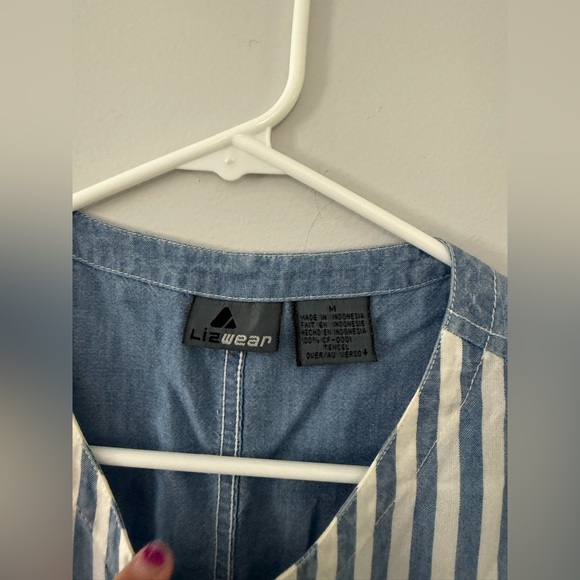 VTG Liz Claiborne Liz Wear Striped Button Up Blouse Tank Top Blue White Size S M - Picture 4 of 7